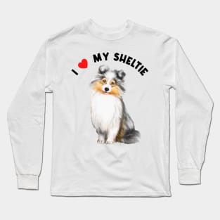 I Love My Sheltie Cute Sheltie Puppy Dog Watercolor Art Long Sleeve T-Shirt